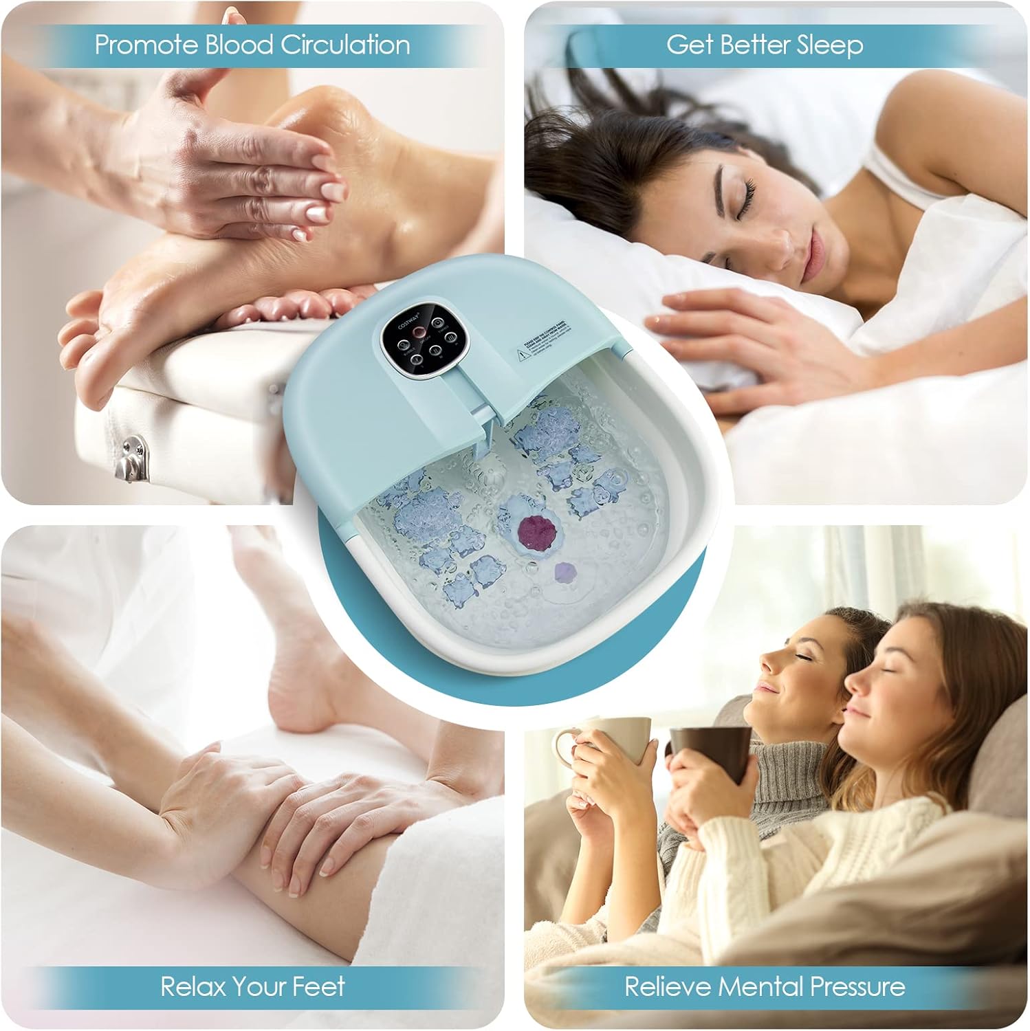 Electric Foldable Foot Spa Massager Heat Bubble Roller Timer