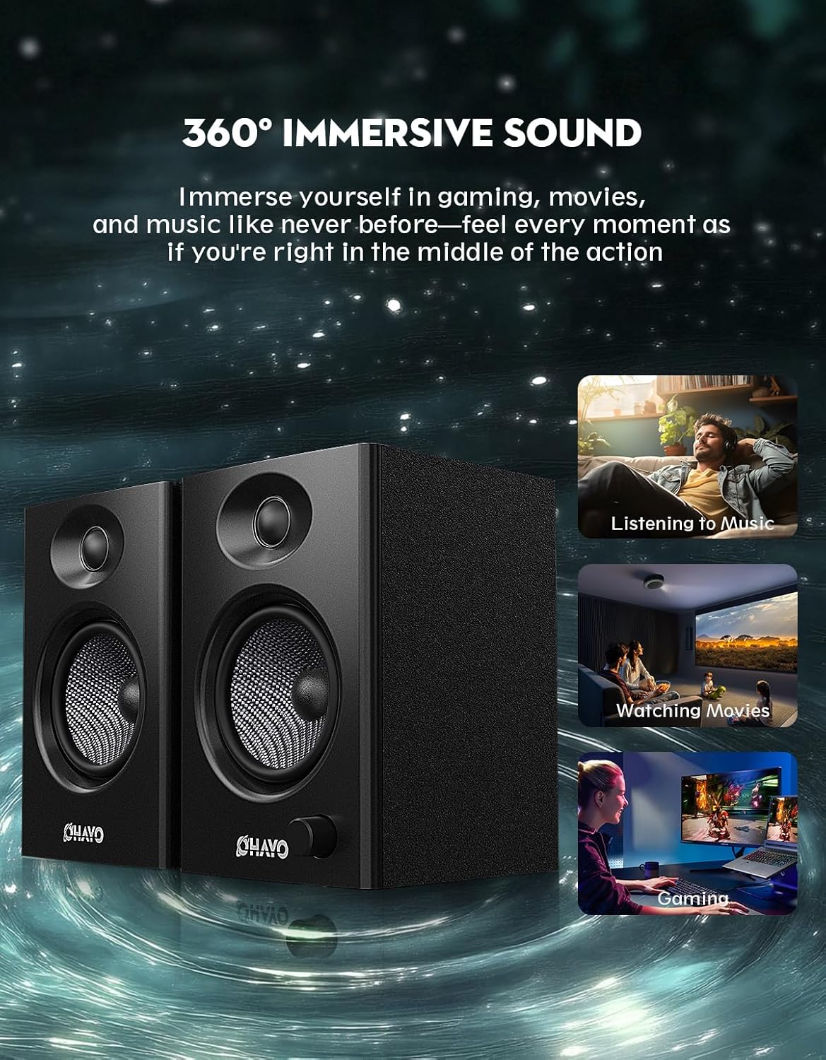 60W Bluetooth Bookshelf Speakers HiFi Stereo USB AUX RCA