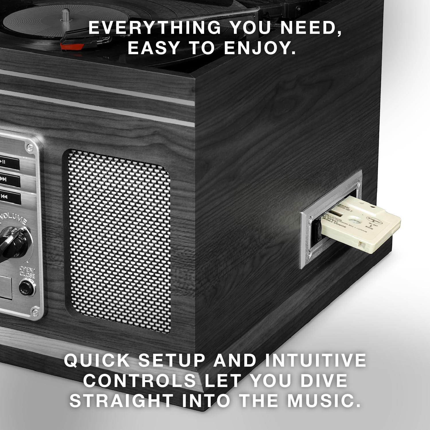 6 in 1 Wood Record Player Bluetooth CD Cassette Mahogany