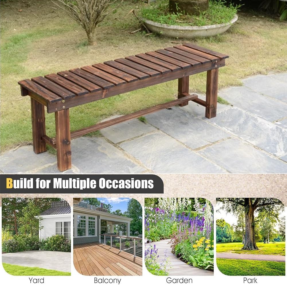 Outdoor Wooden Garden Bench Backless Patio Porch Seat 90cm