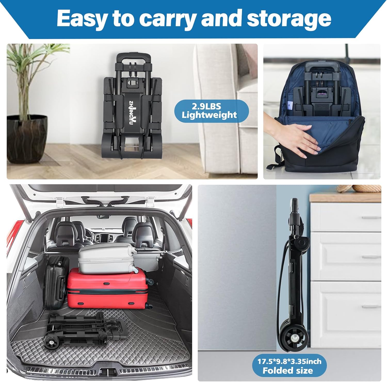 Folding Hand Truck Trolley 25KG 2 Wheel Luggage Cart Steel