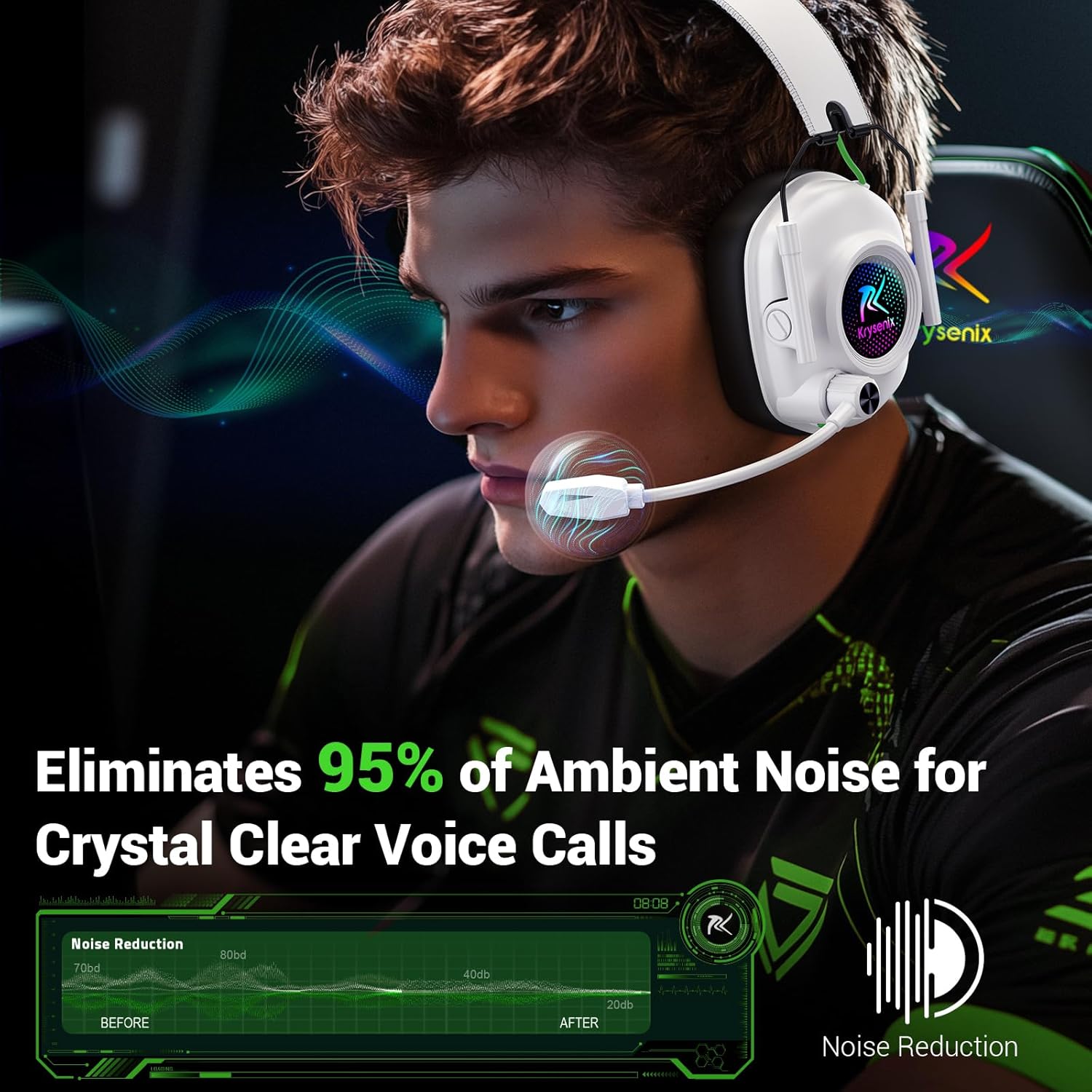 Wireless Gaming Headset 2.4GHz Bluetooth 40H Battery Mic RGB