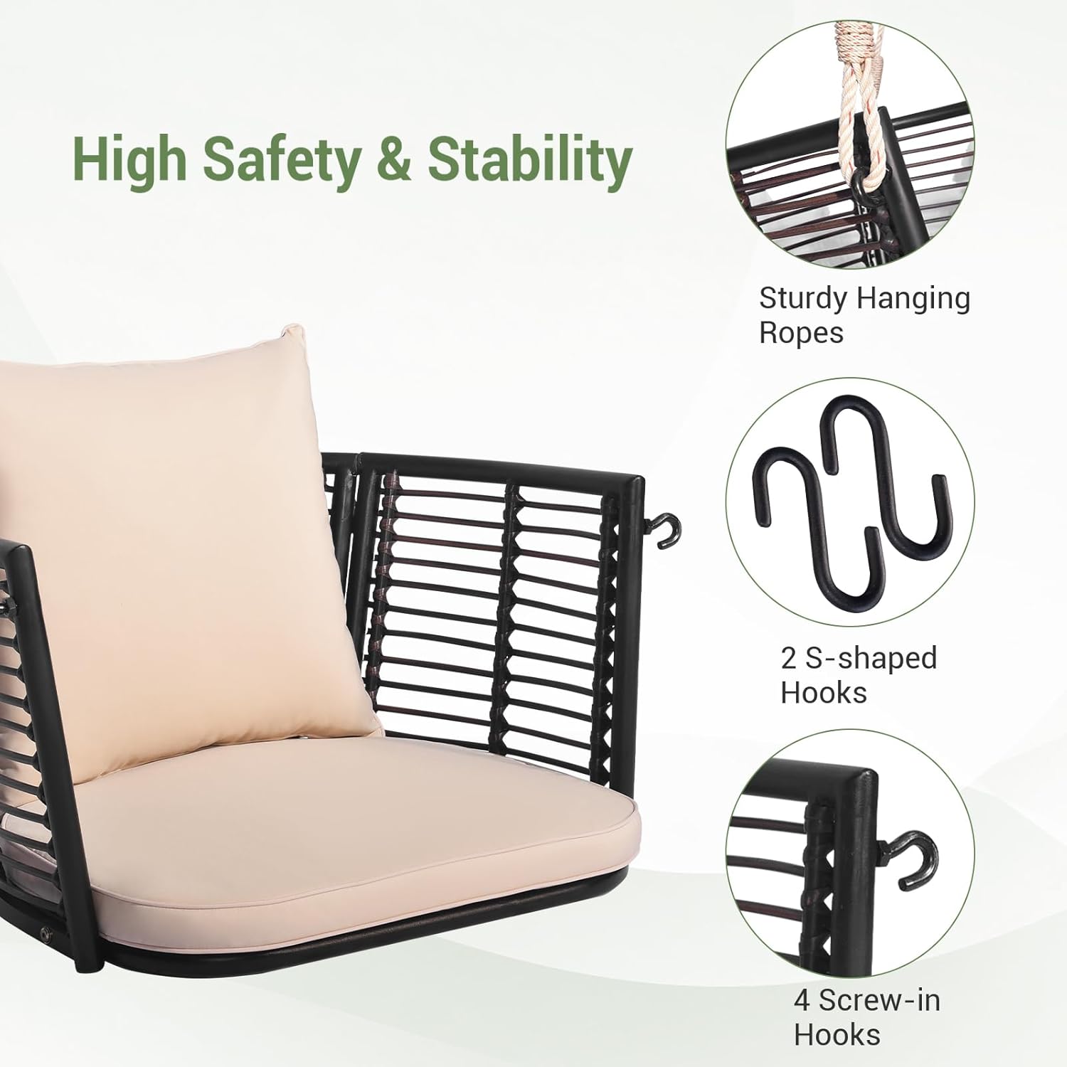 Single Rattan Porch Swing Chair Cushions Hanging Seat