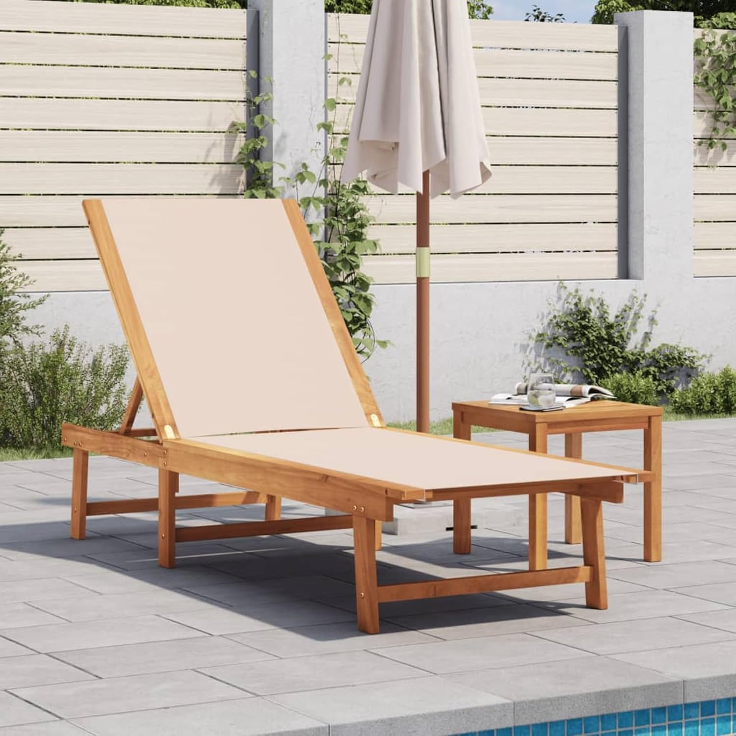 Acacia Wood Sun Lounger 5 Position Textilene Recliner