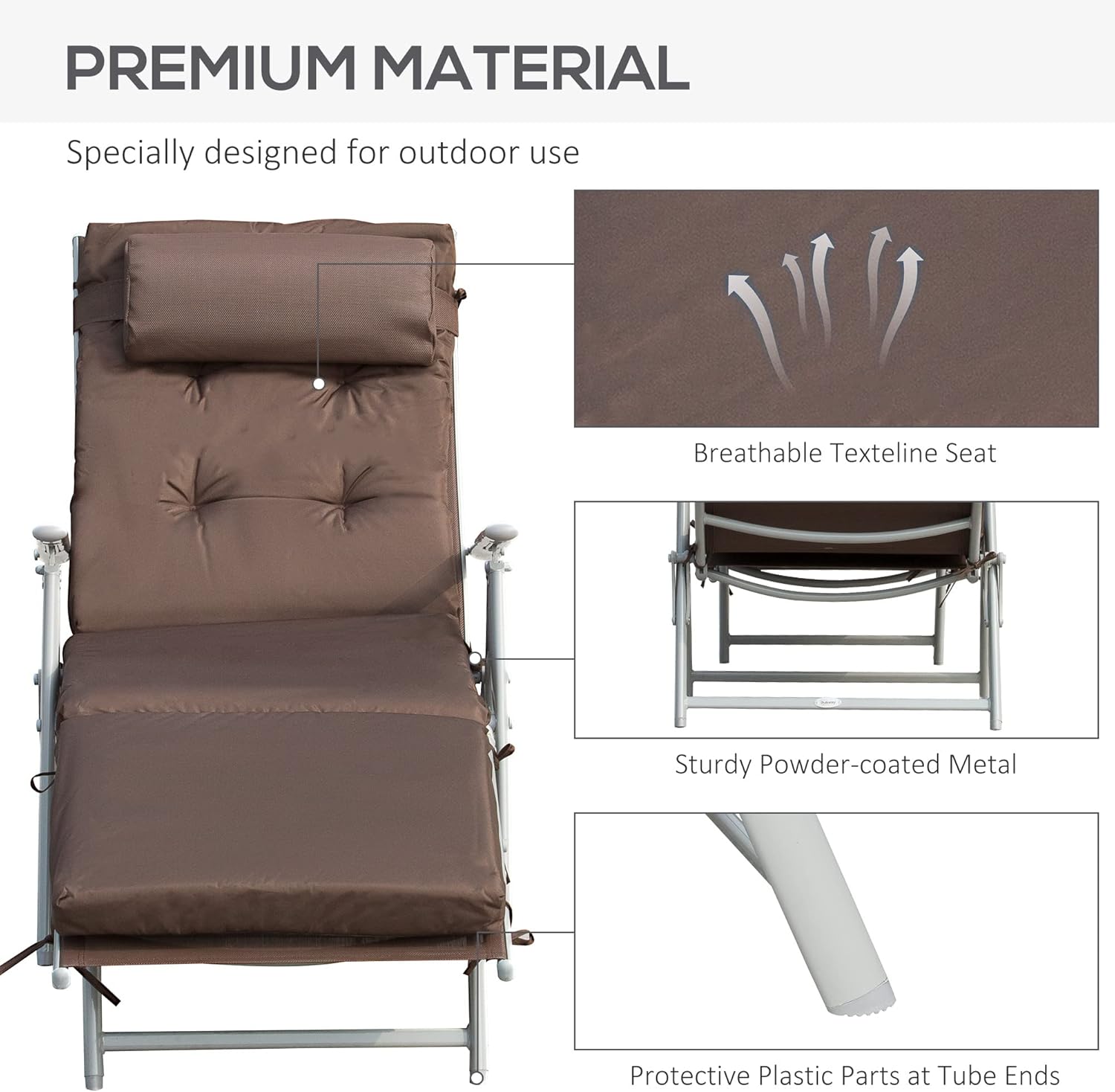7 Level Folding Sun Lounger Recliner with Headrest Brown