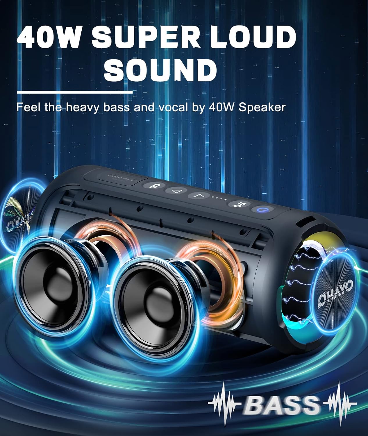 40W Bluetooth Speaker Waterproof IPX7 30H Playtime LED Bass