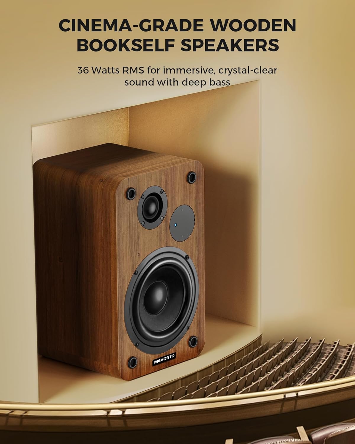 Active Bookshelf Speakers 36W RMS Bluetooth 5.4 5in Woofer USB RCA