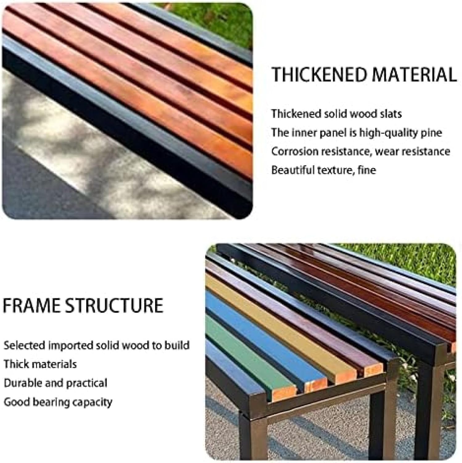 Metal Garden Bench 100cm Outdoor Patio Seat Faux Wood Backless