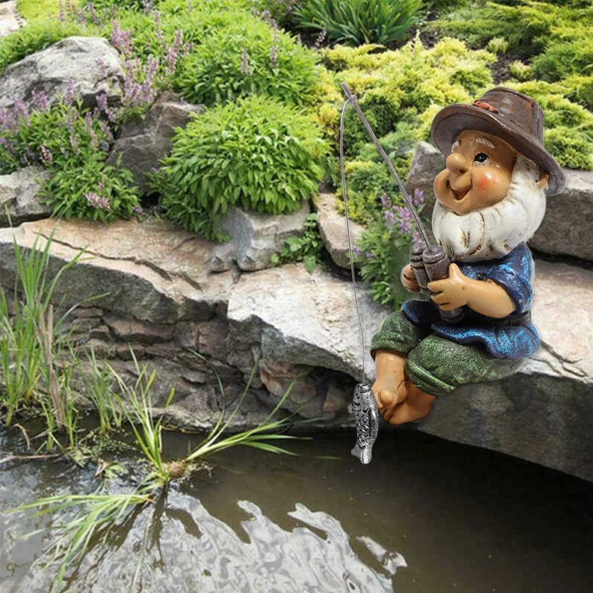 Fishing Garden Gnome Statue Funny Resin Outdoor Patio Decor