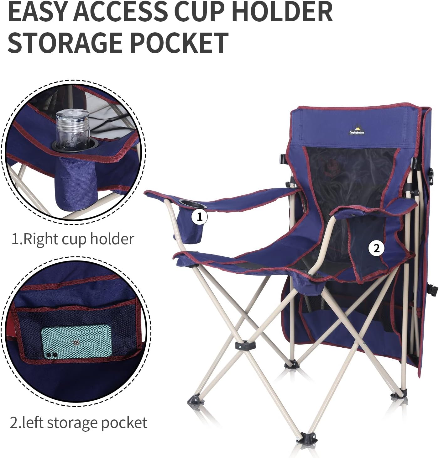 Folding Camping Chair with Adjustable Canopy Shade Navy
