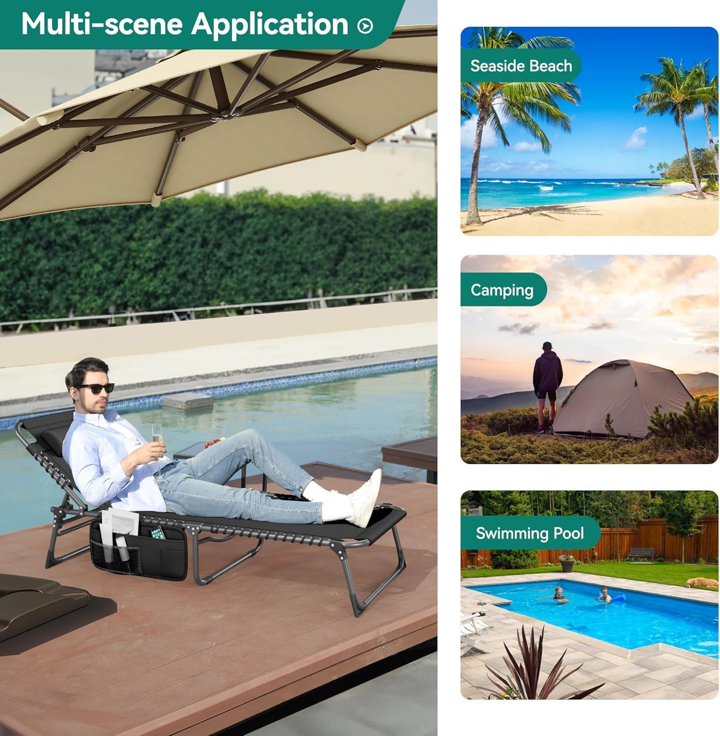 Set of 2 Folding Sun Loungers Black 4 Position