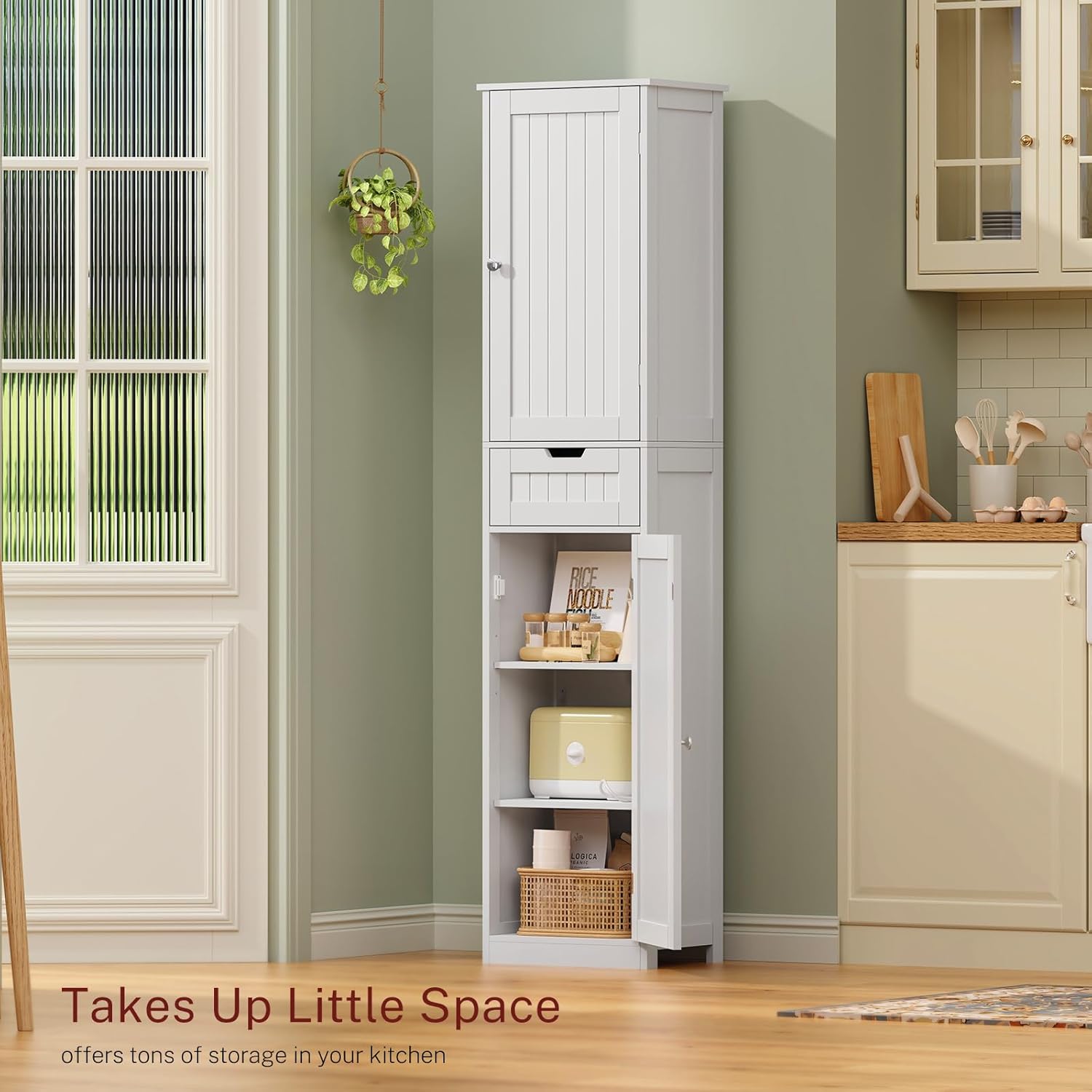 Tall Bathroom Storage Cabinet 40cm Wide Drawer Shelves White