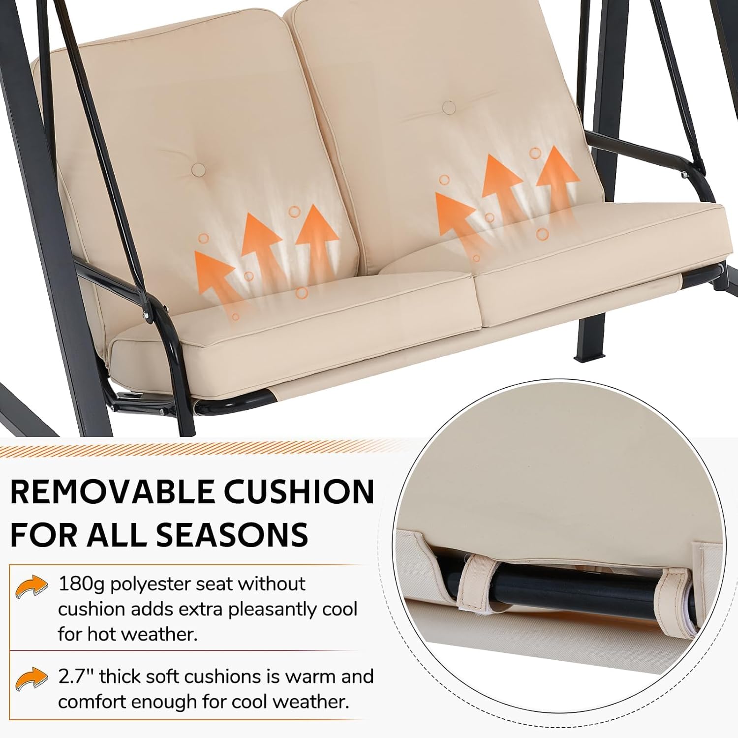 Beige 2 Seater Garden Swing Chair with Canopy