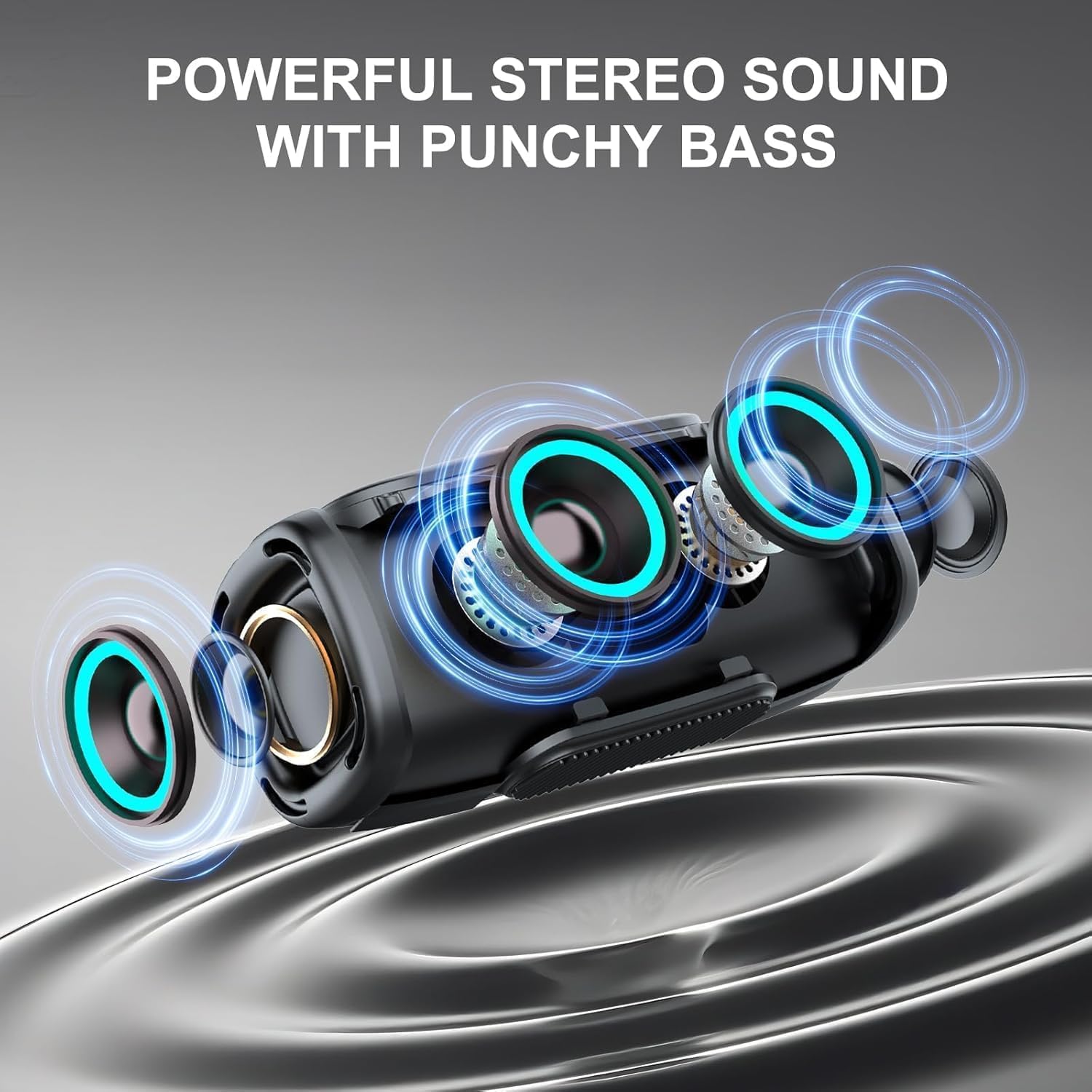 Portable Bluetooth Speaker 24W Bass LED Lights 36H Battery