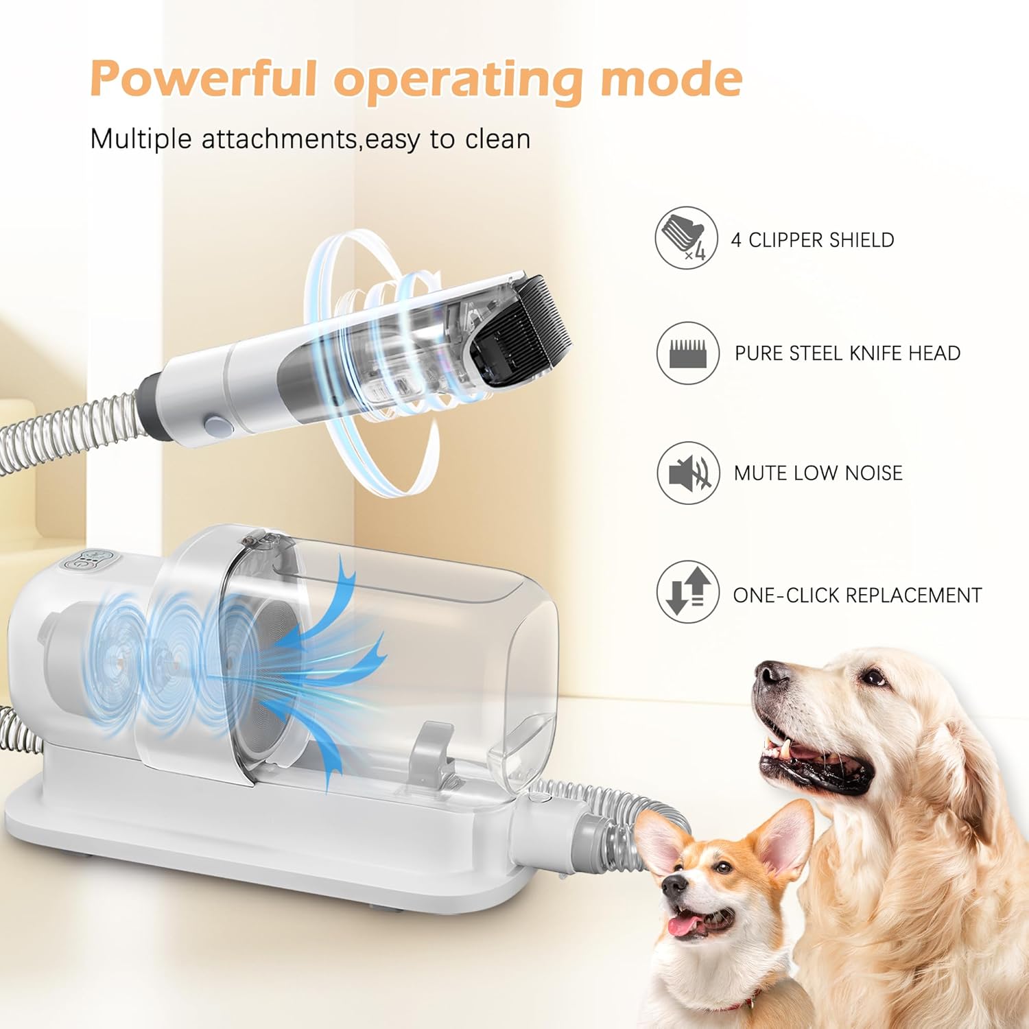 Dog Grooming Kit Vacuum 2.3L Low Noise 5 Tool Clippers Pet Hair
