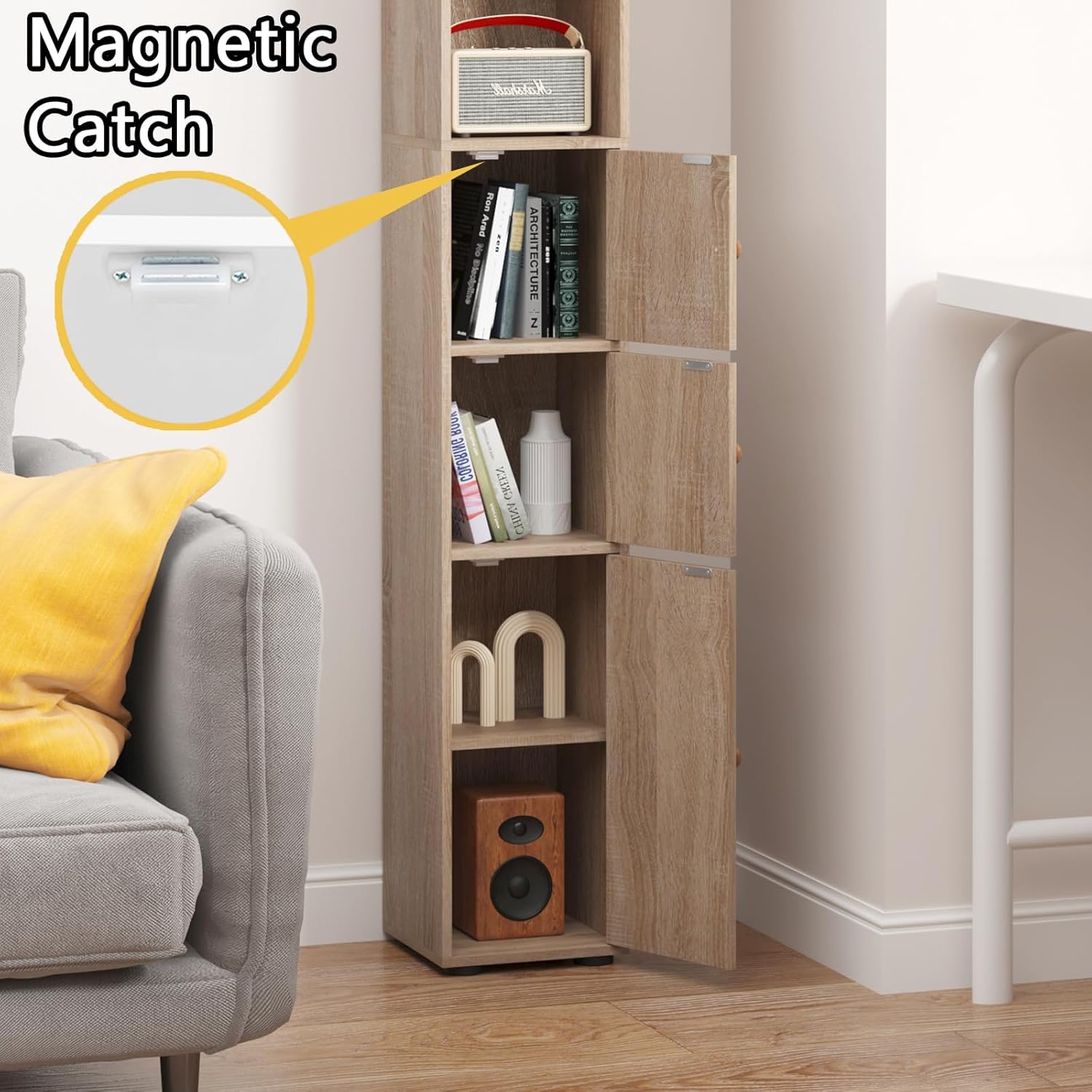 Tall Slim Bathroom Storage Cabinet 4 Doors Maple 180cm