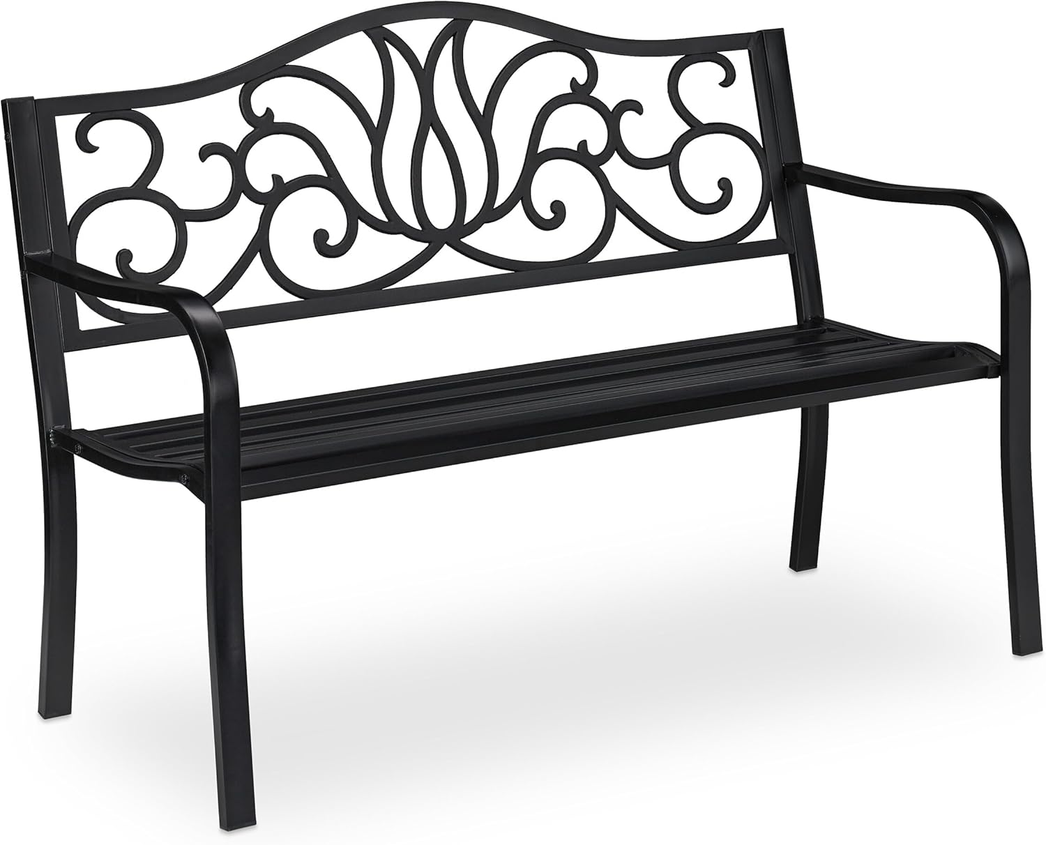 Antique Metal Garden Bench 2 Seater Black Patio Seat