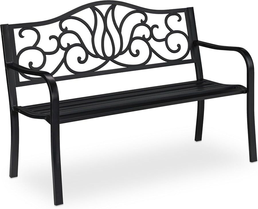 Antique Style Metal Garden Bench 2 Seater Outdoor Park Patio Seat