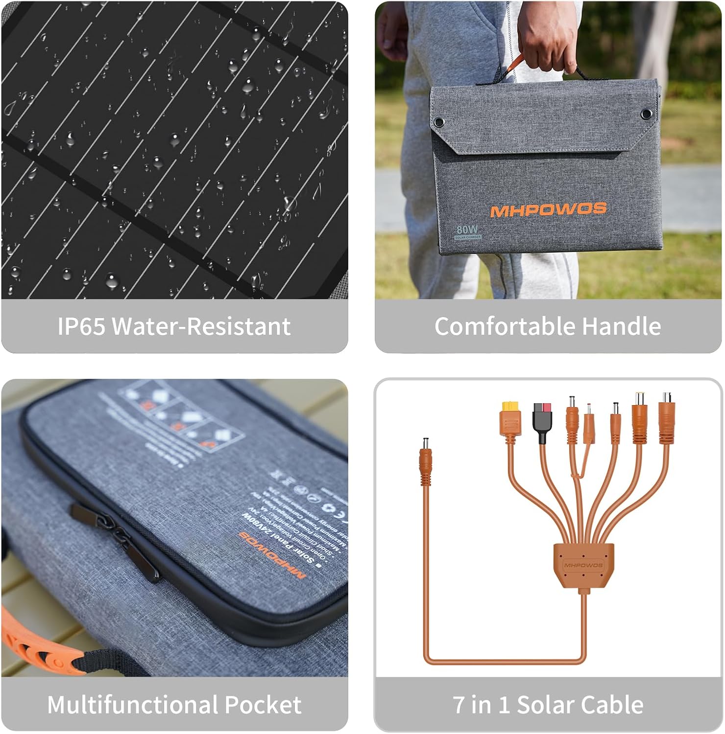 80W Foldable Solar Panel USB C USB A DC Camping Charger