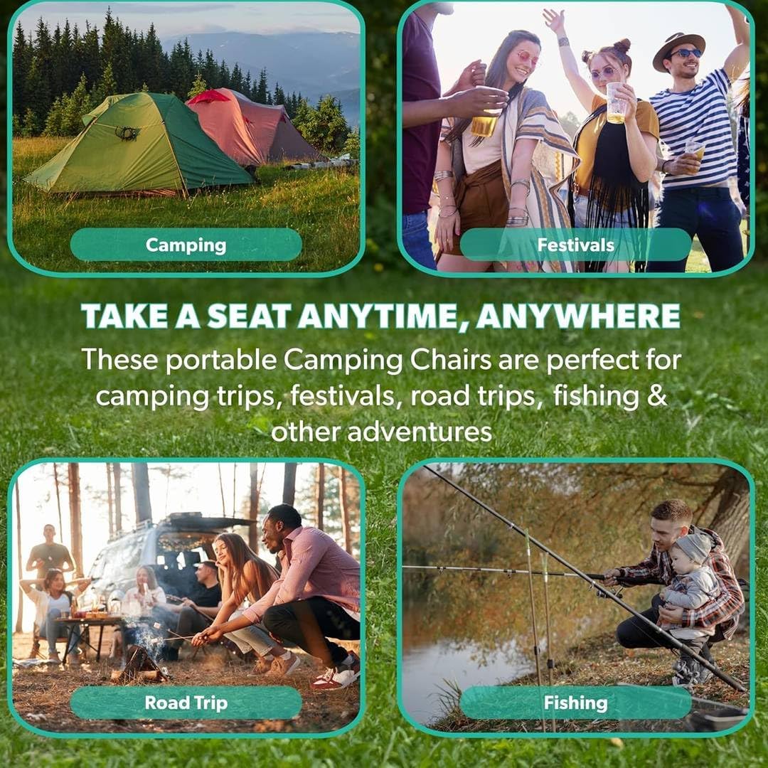 4 Pack Black Folding Camping Chairs with Cup Holder