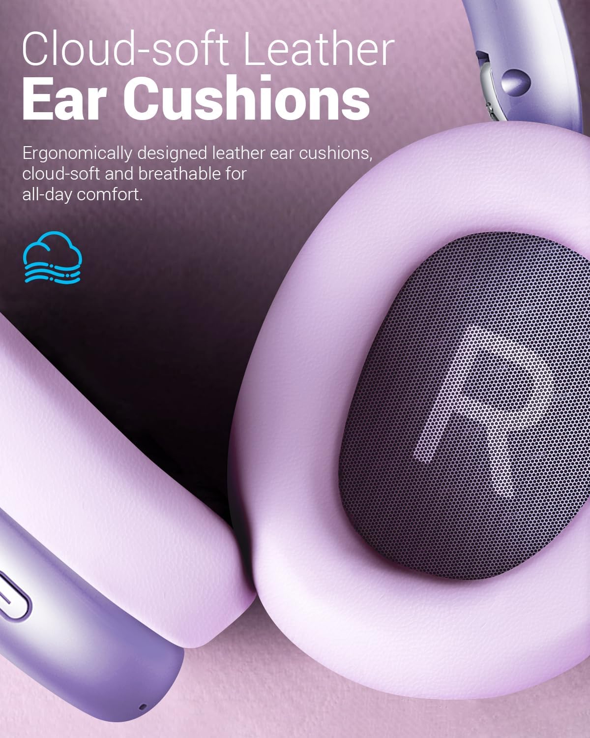 Wireless Noise Cancelling Over Ear Headphones 48Hr Battery Purple