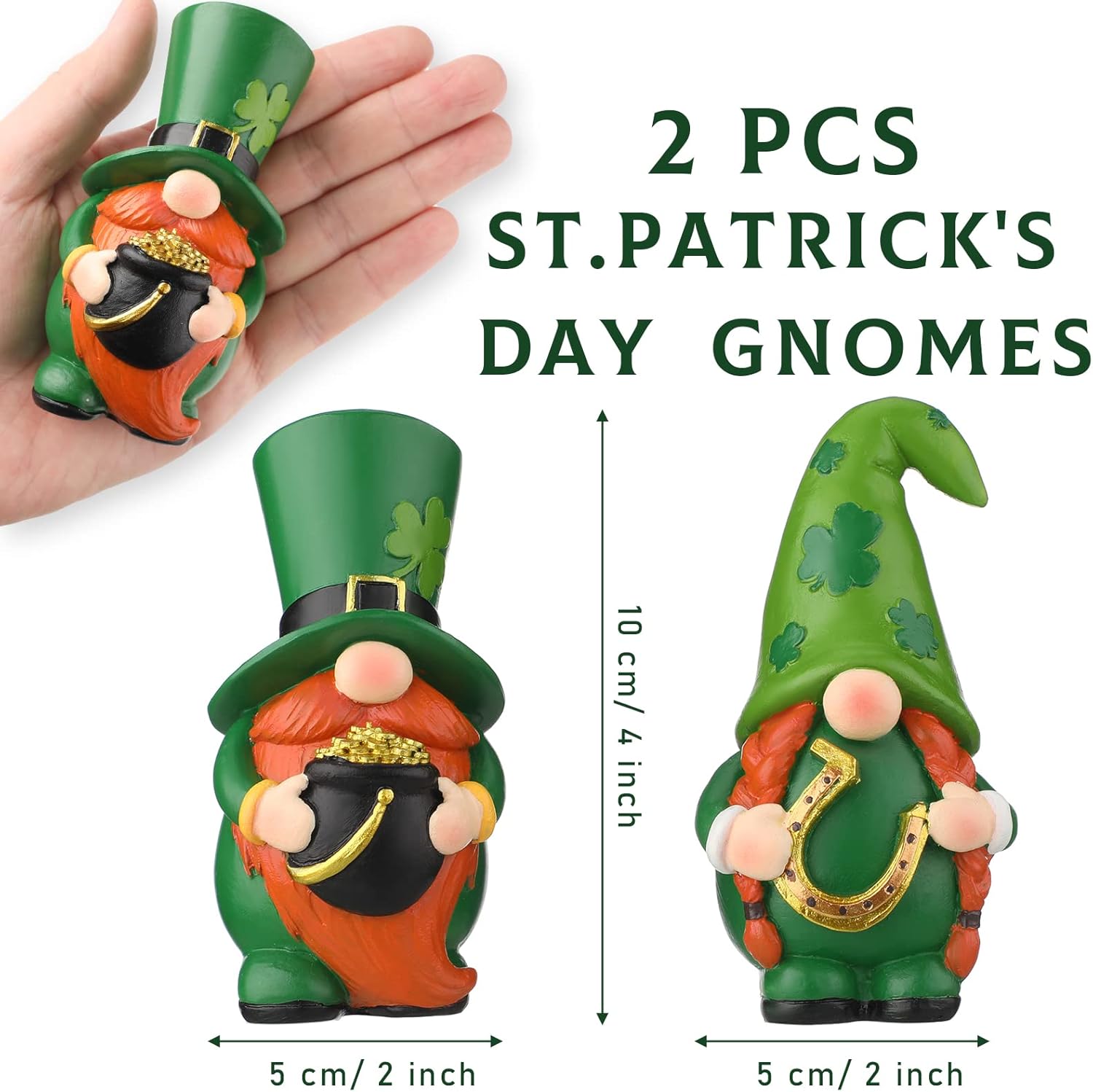 2PCS St Patrick’s Day Gnome Decor Shamrock Resin Figurines
