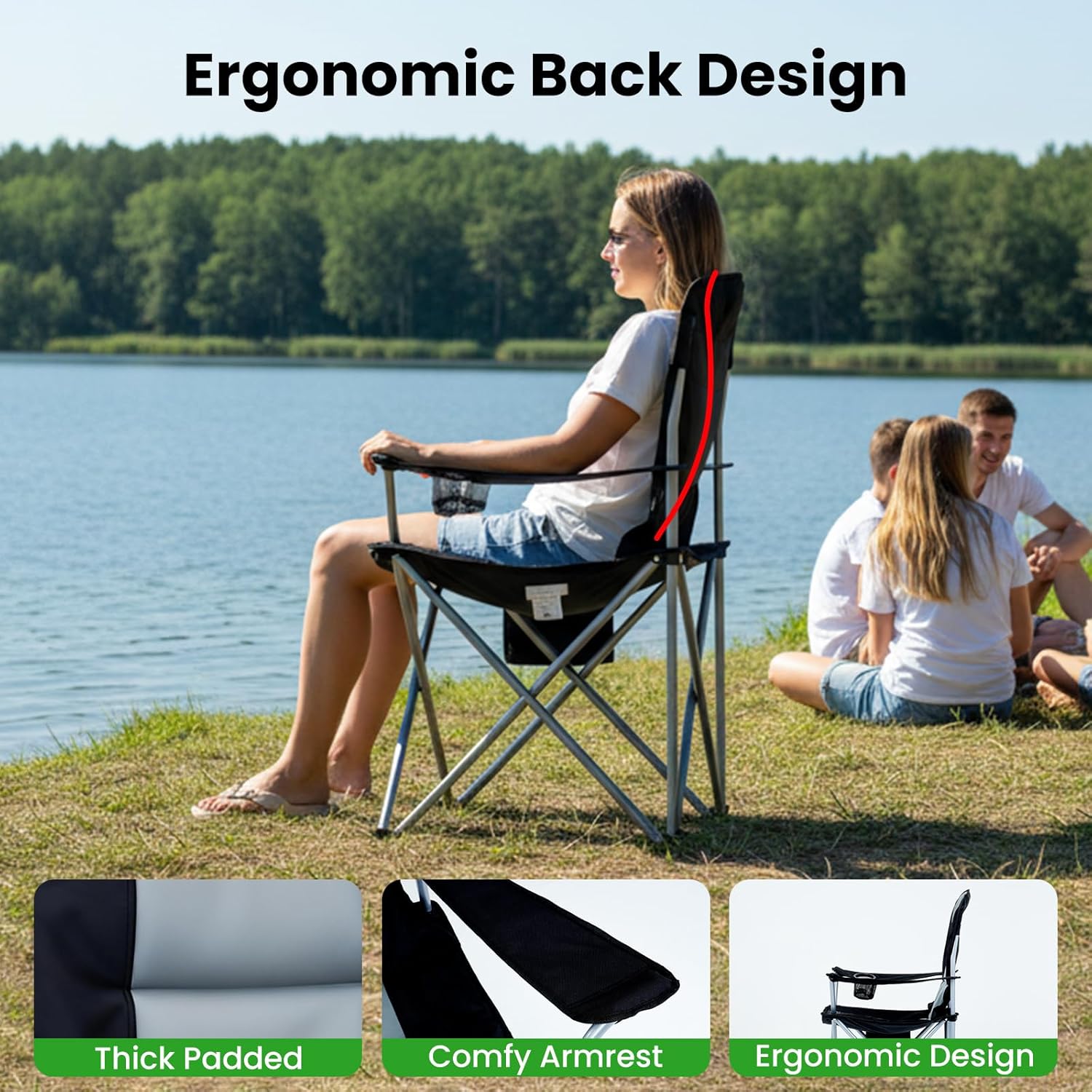 Heated Folding Camping Chair 180kg 3 Heat Levels Cup Holder