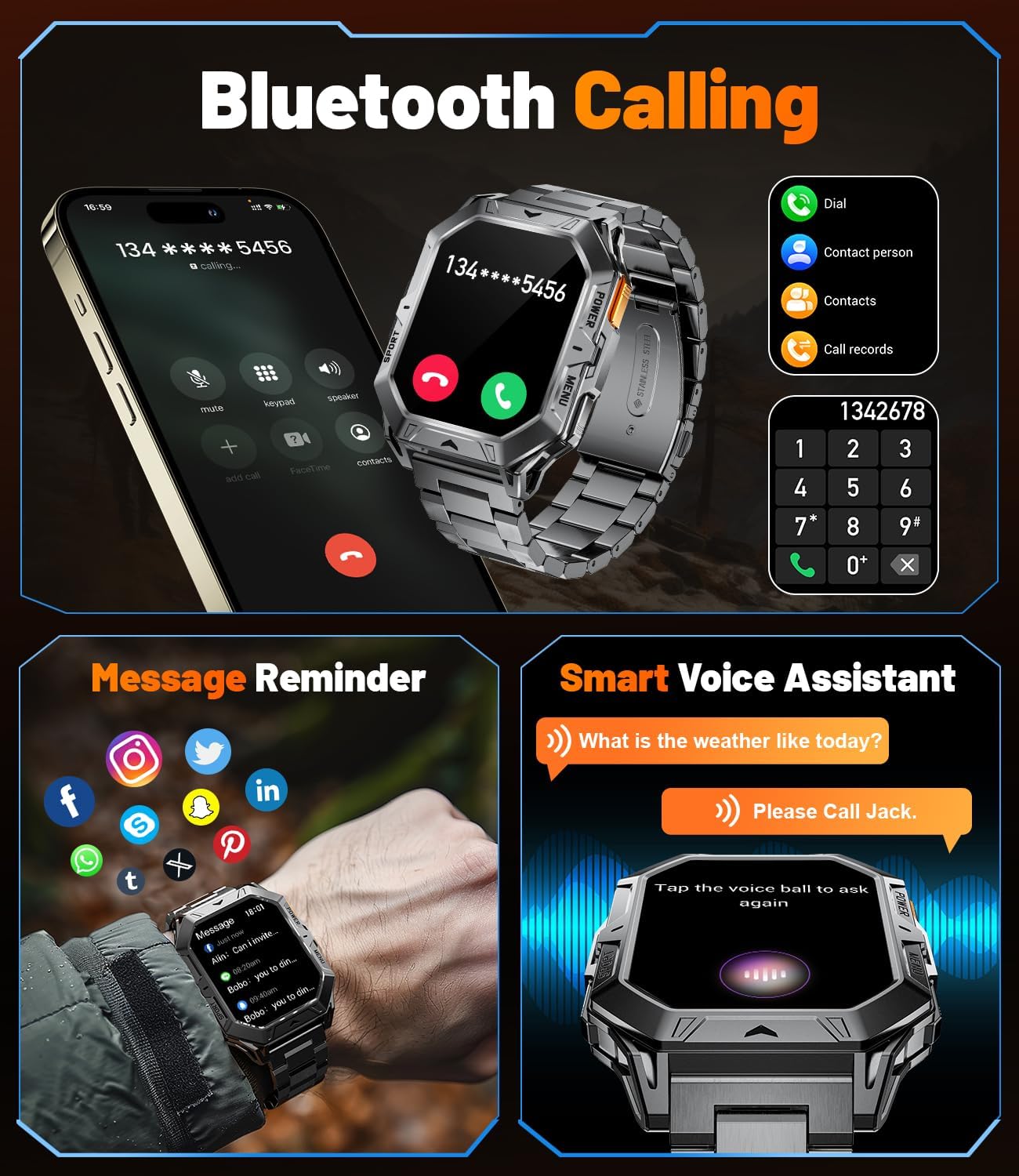 Military AMOLED Smart Watch 1000mAh 120 Sports 5ATM