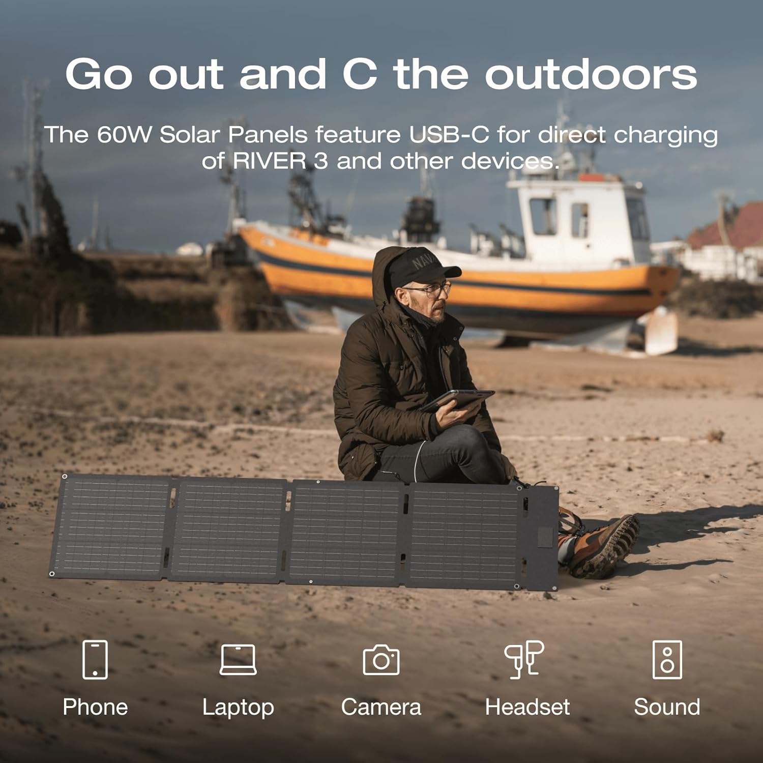 60W Portable Foldable Solar Panel Camping Backpack SUV Charger