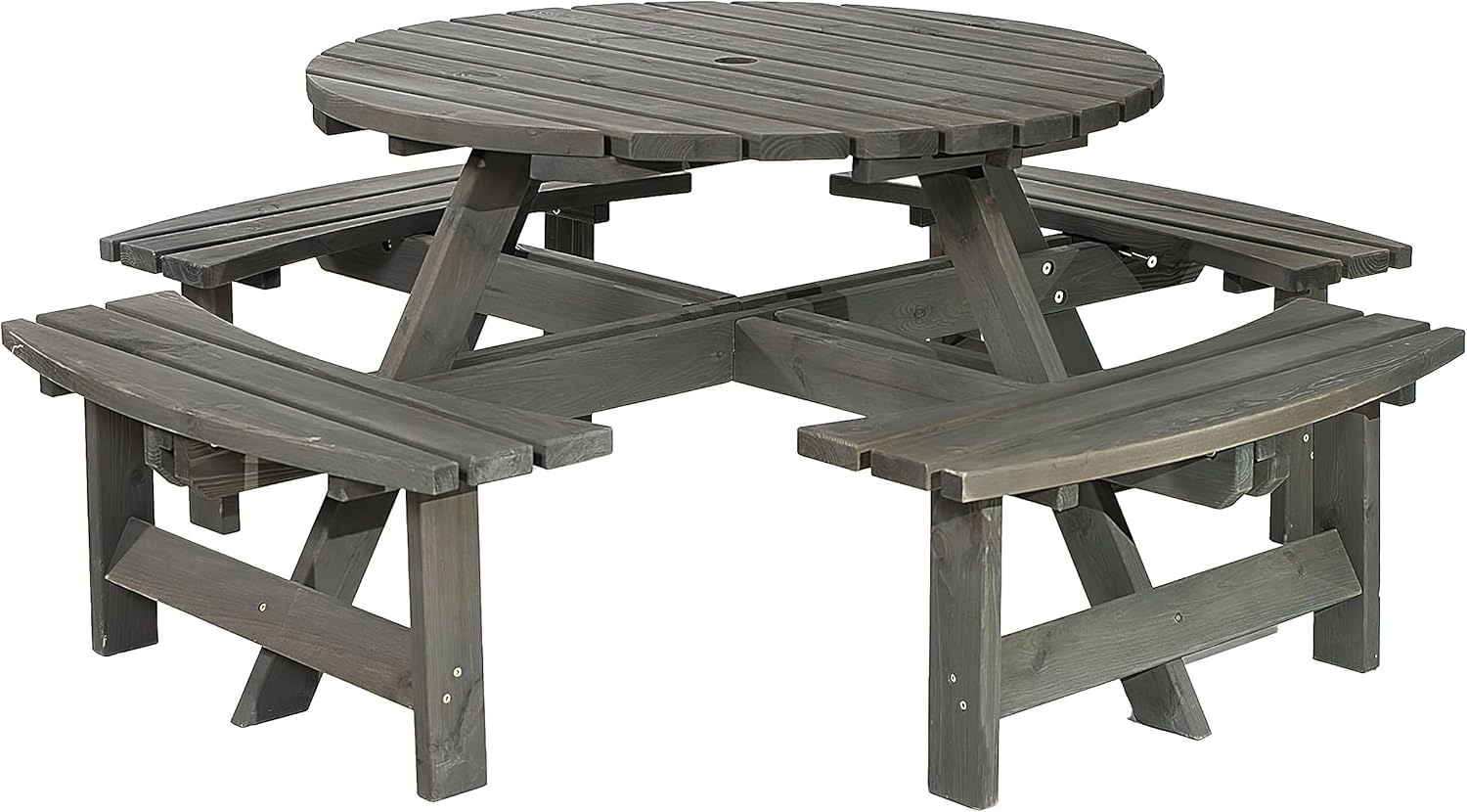 8 Seater Round Wooden Picnic Table with Benches Parasol Hole 180cm
