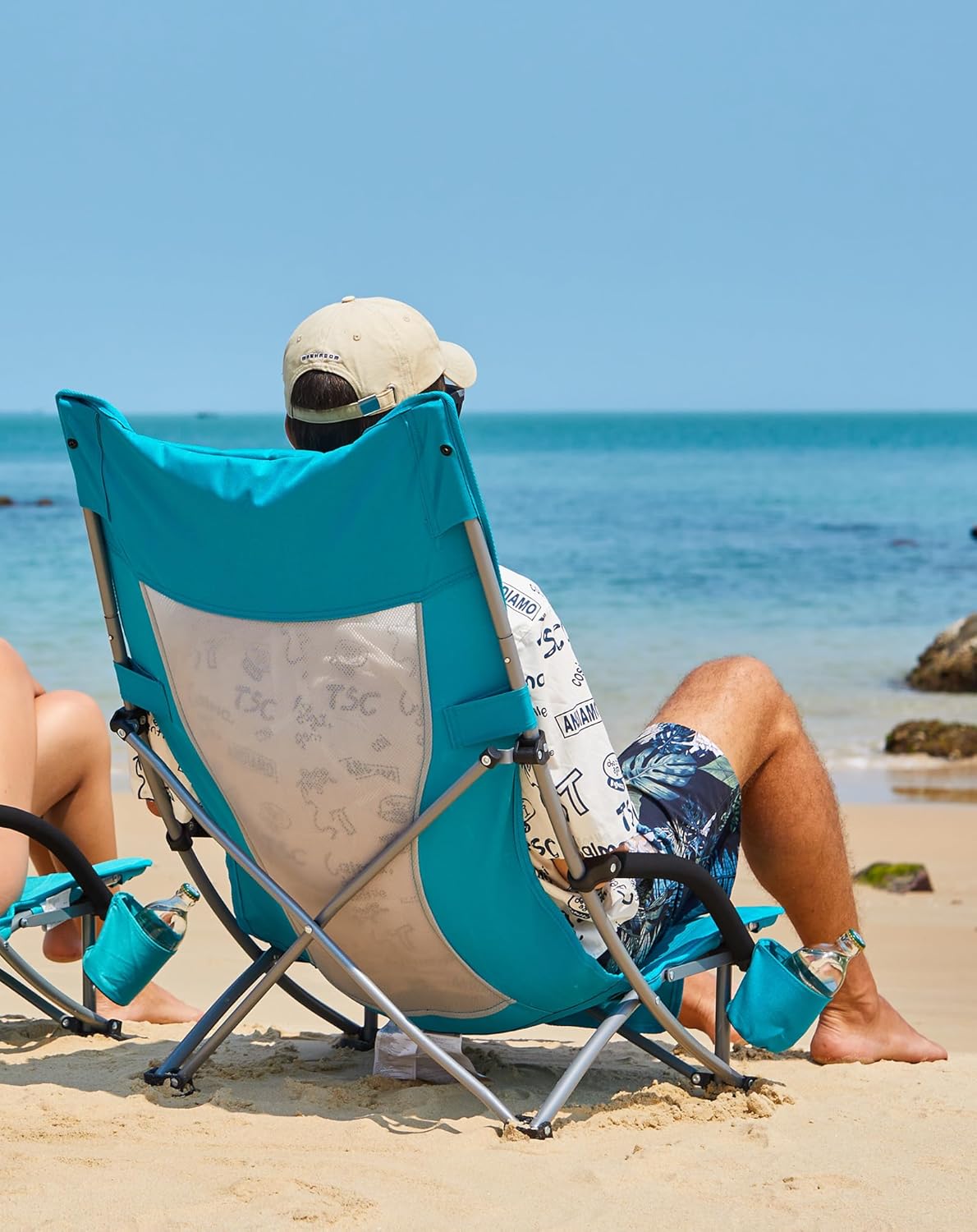Low Beach Chair Folding Mesh Seat 180KG Blue