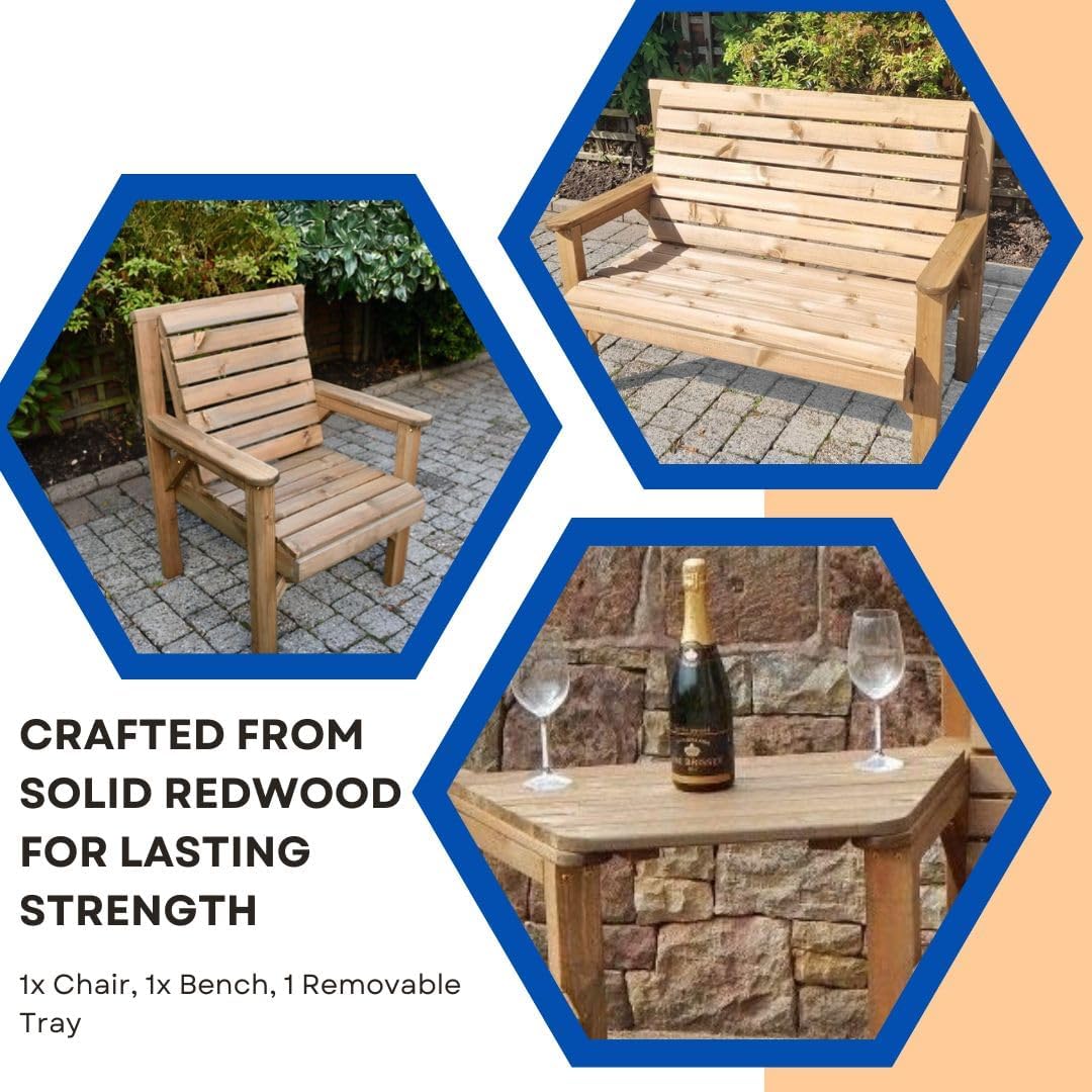 Wooden Garden Furniture Set Bench Chair with Tray Patio Seat