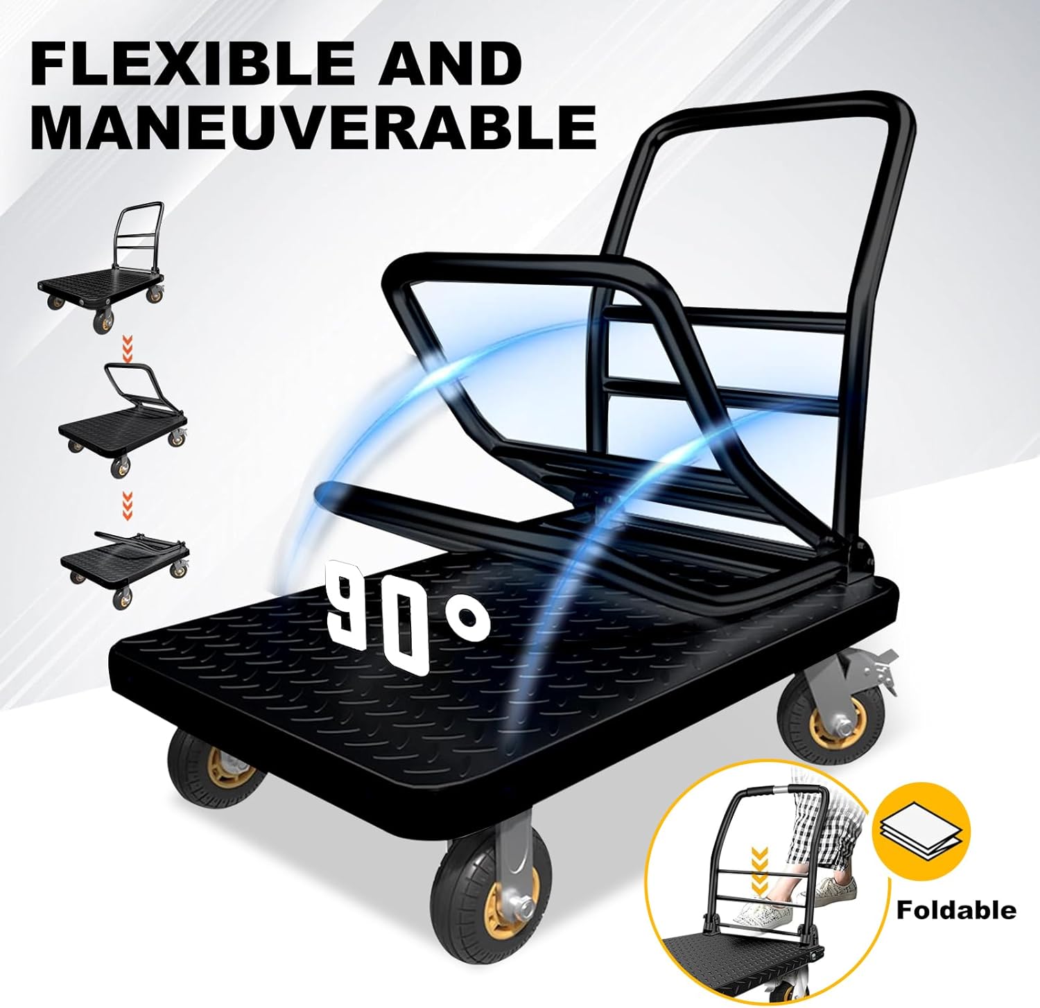2000lbs Heavy Duty Platform Truck Flat Cart Steel Push Dolly Brake