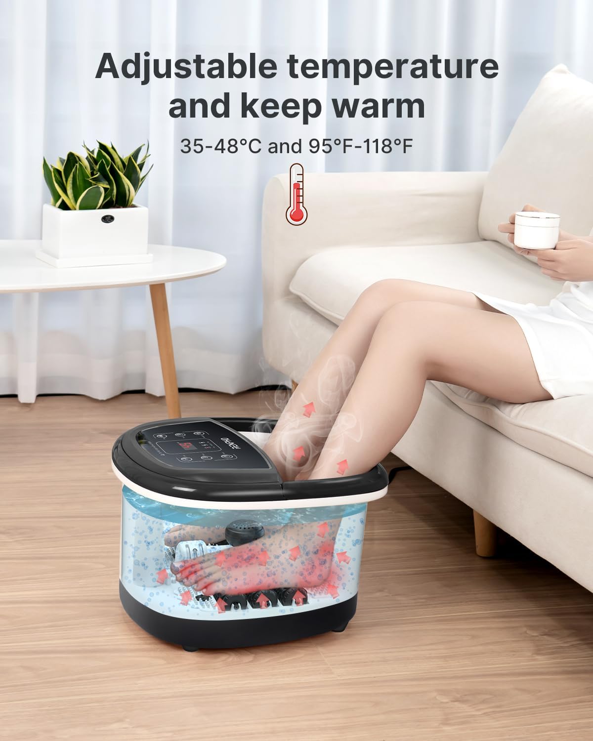Foot Spa Massager Heat Auto Rollers Bubble Timer Temp Control