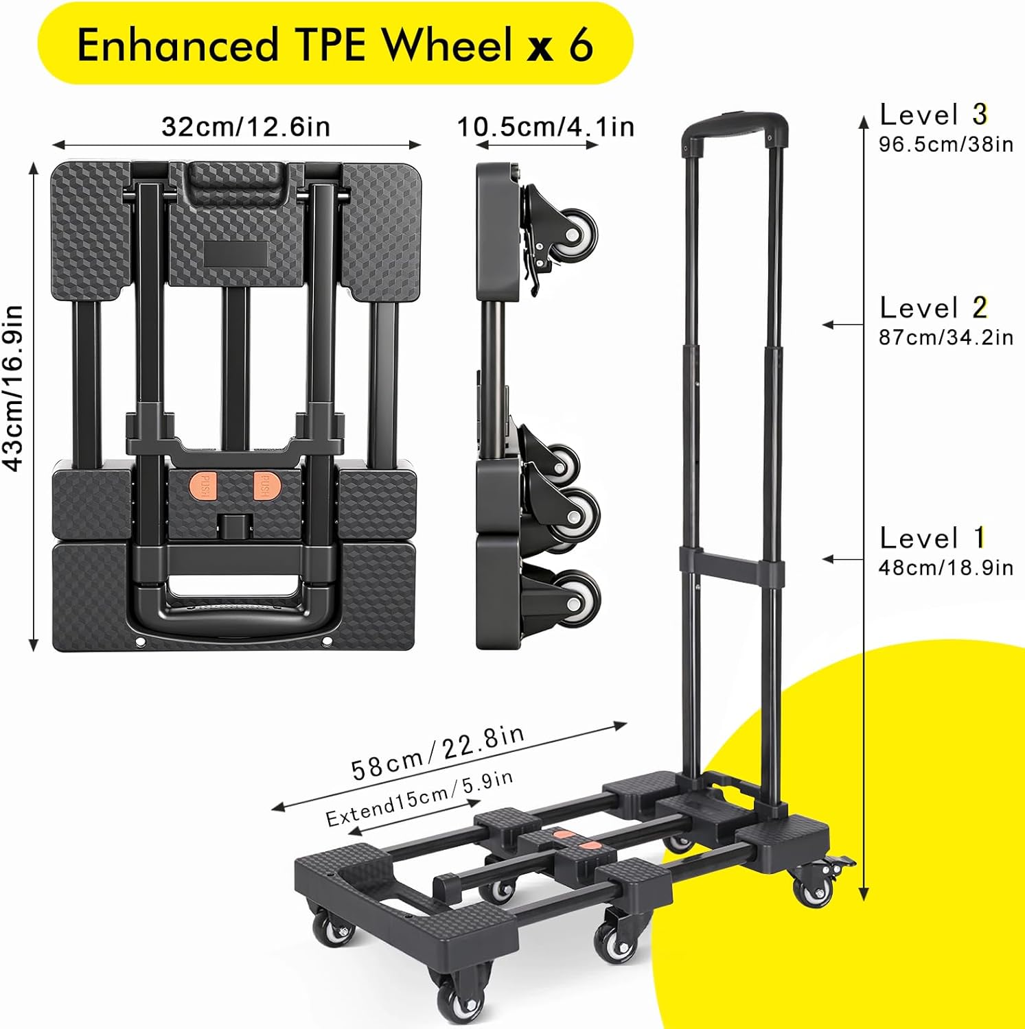 Lightweight Folding Hand Truck 6 Wheel Dolly Cart Brake