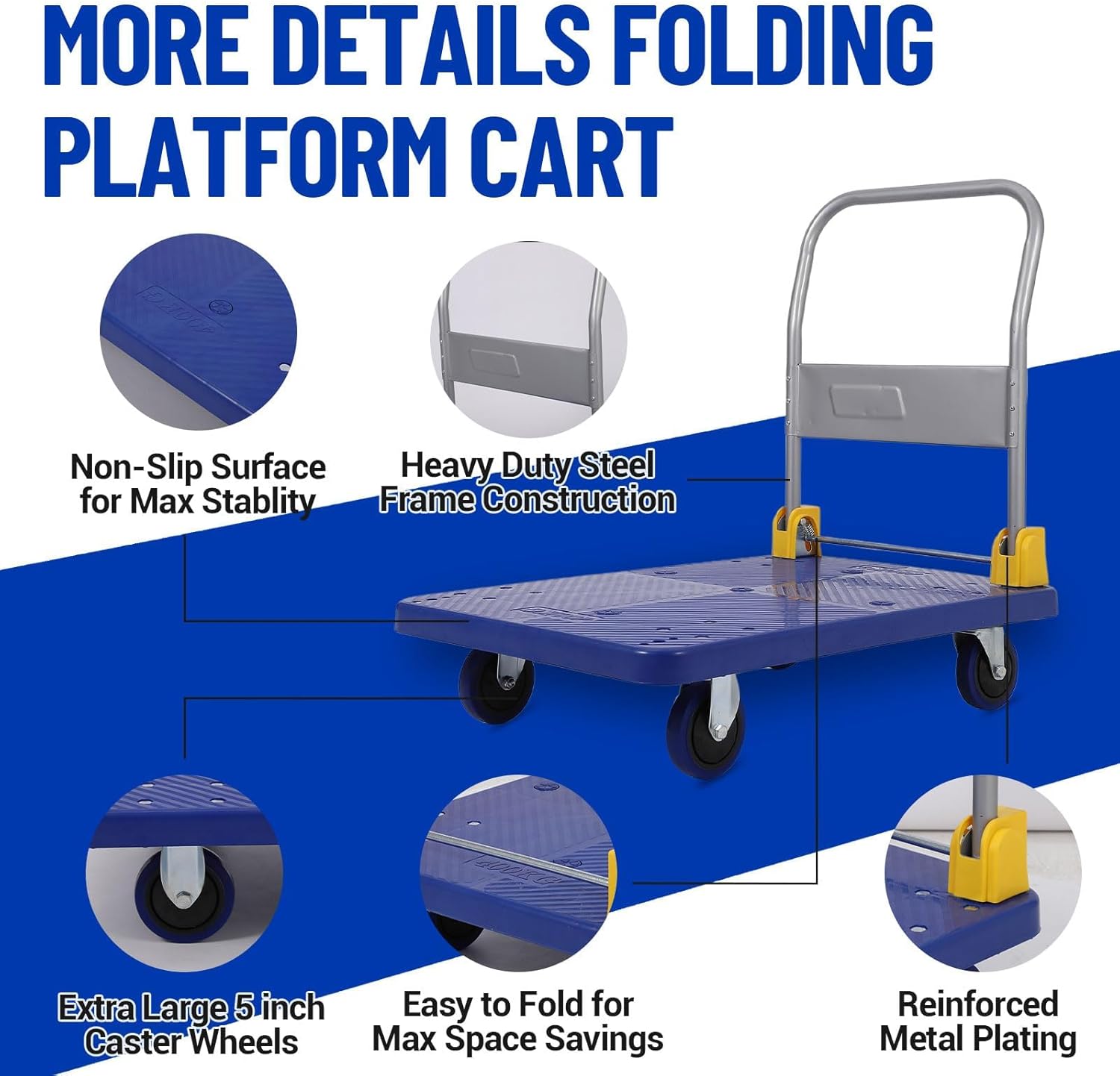 600KG Heavy Duty Platform Truck Folding Flatbed Trolley