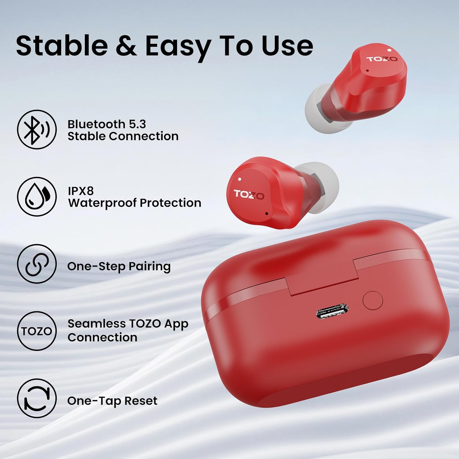 Wireless ANC Earbuds 45dB Noise Cancelling Bluetooth 60 Hour Playtime