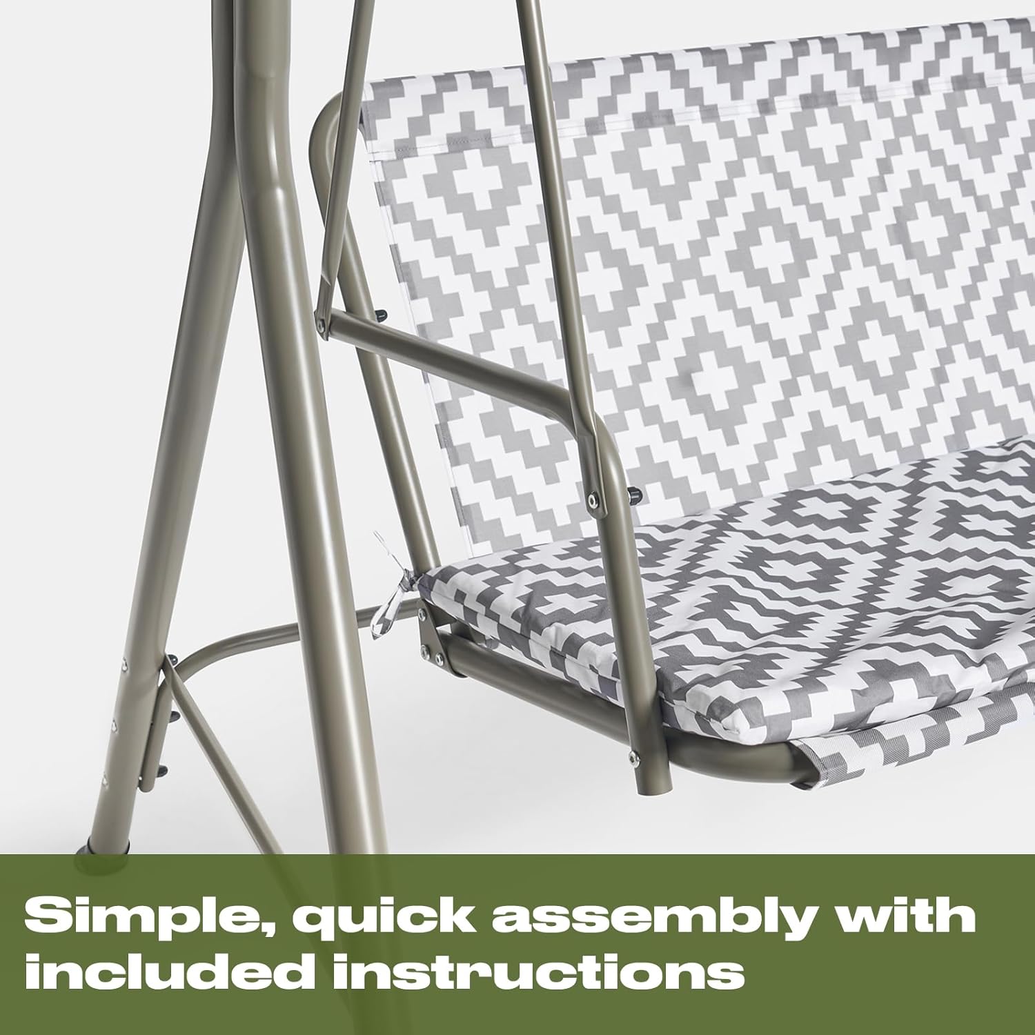 3 Seater Garden Swing Bench with Geometric Cushion Grey