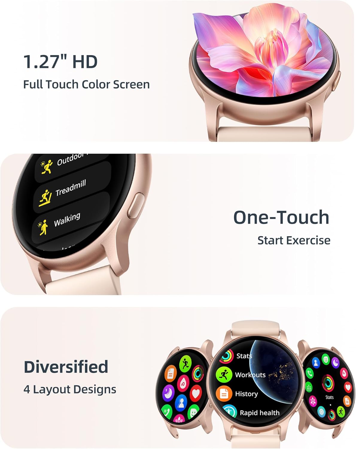 Womens Swim Smart Watch Bluetooth Call Rose Gold 44mm