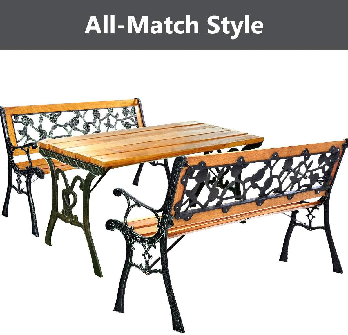 3 Seater Wooden Garden Bench Cast Iron Frame Patio Seat