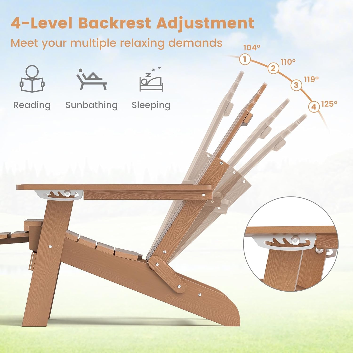 Adirondack Garden Lounge Chair Adjustable Footrest Brown