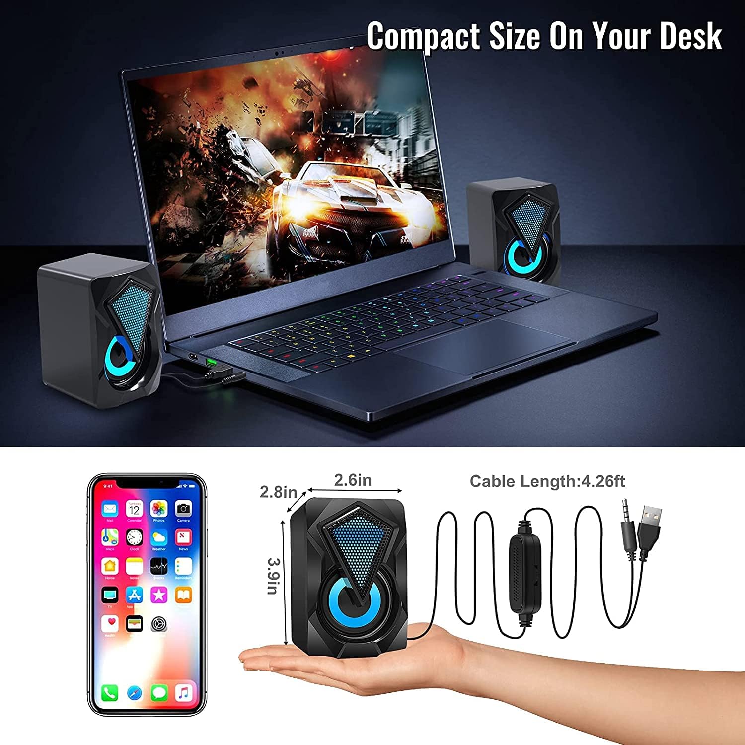 Mini Computer Speakers USB Powered Stereo RGB Desktop Speaker