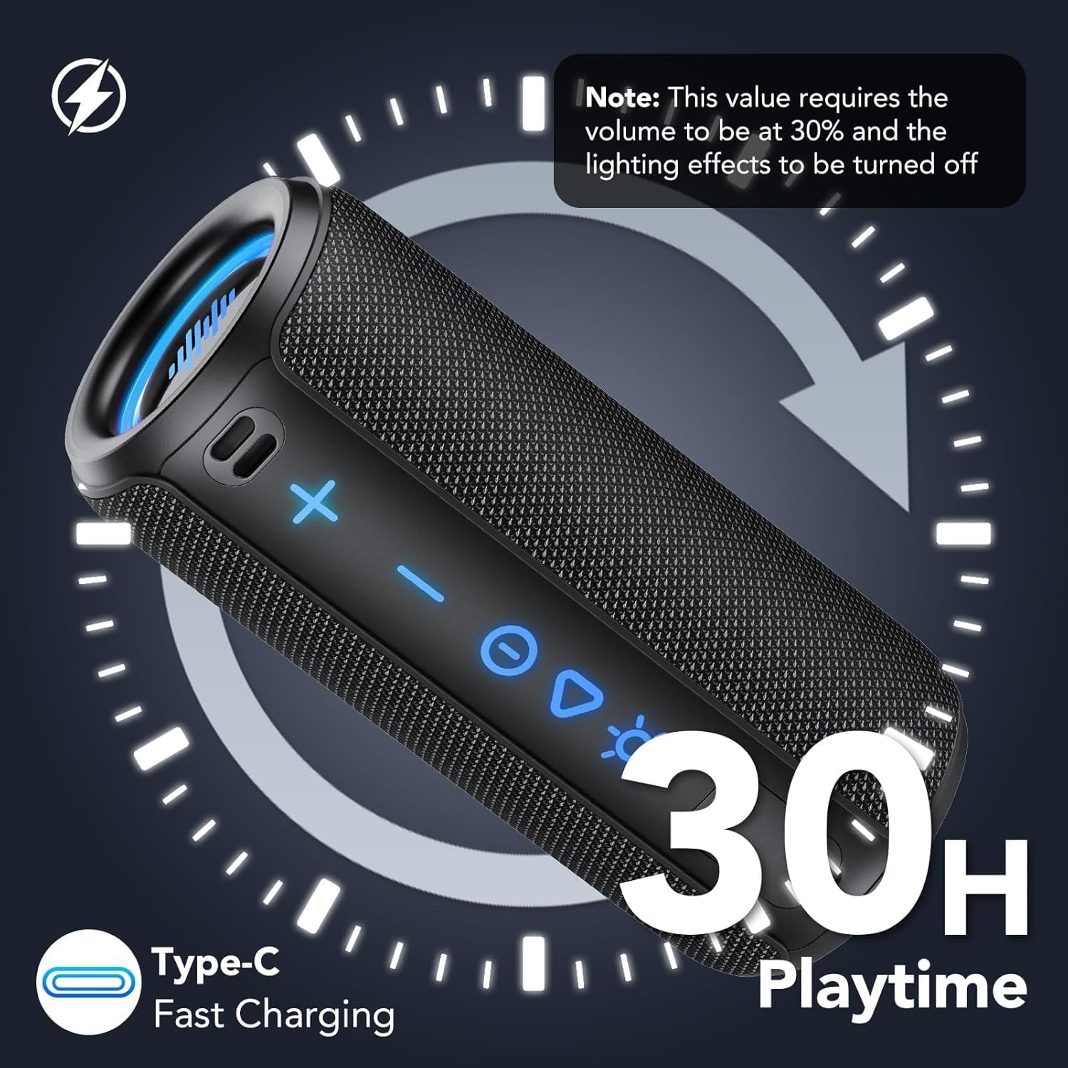 Portable Bluetooth Speaker 30W Waterproof IPX7 30H RGB Lights