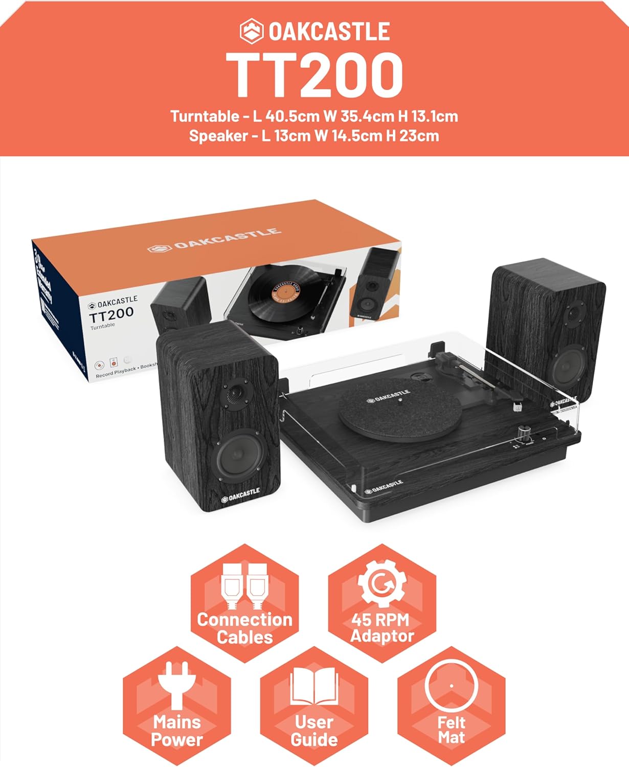 Vinyl Record Player Turntable with Speakers Bluetooth AUX 33/45/78RPM