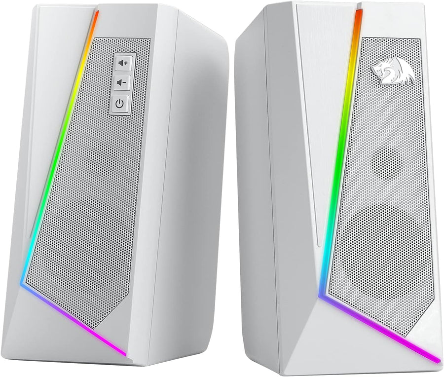 PC Speakers RGB Stereo USB Powered Desktop Audio White Bass