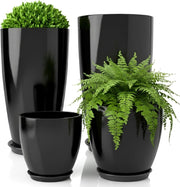 Plant Pots Set of 4 Black Tall Planters 25 30 35cm Indoor Outdoor