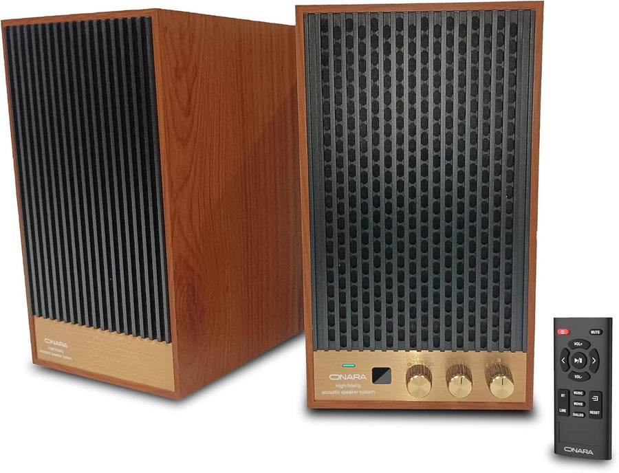 60W Bluetooth 5.3 Bookshelf Speakers Retro Wood HDMI ARC Optical USB