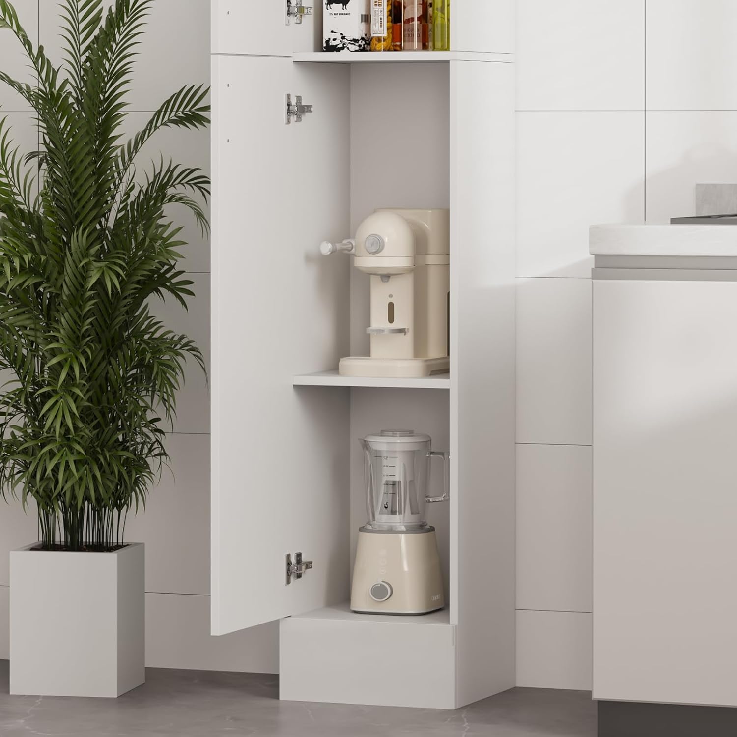 Tall Slim High Gloss Storage Cabinet White 2 Door Shelf Unit