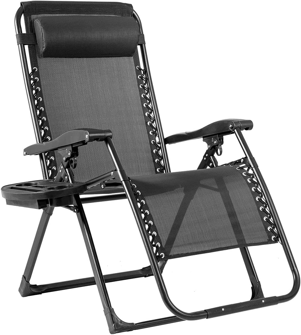 Oversized Zero Gravity Chair 226kg Recliner with Tray Black