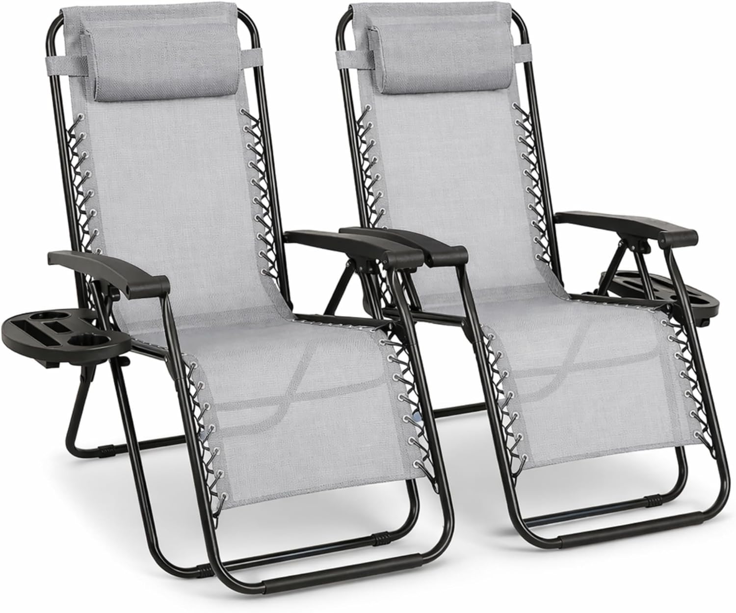 Zero Gravity Chairs Set of 2 Grey Reclining Sun Loungers